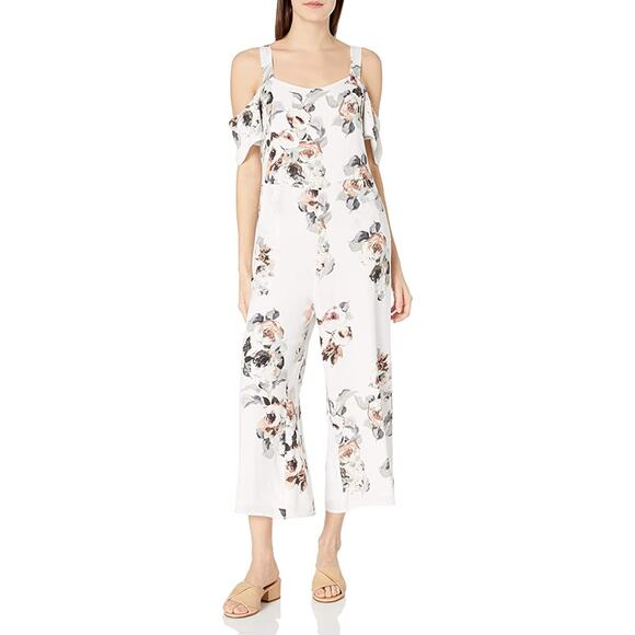 Moon River Jumpsuit Floral White Pink Women's Size Extra Small - Picture 1 of 16